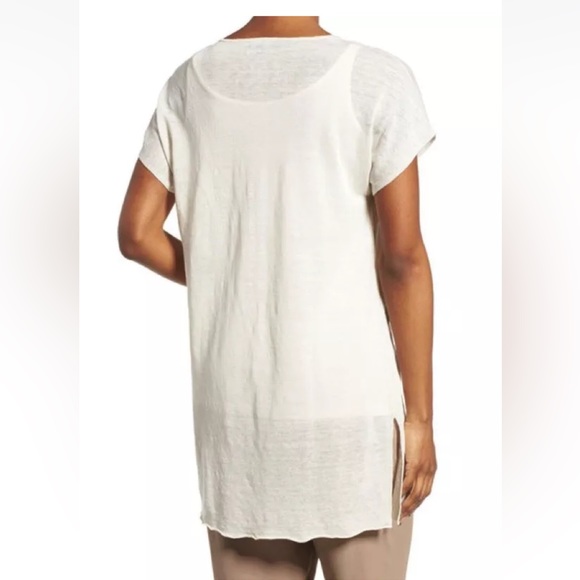 238.00 NWT Eileen Fisher Fine Organic Linen Crepe V-neck Tunic Bone - Picture 5 of 5